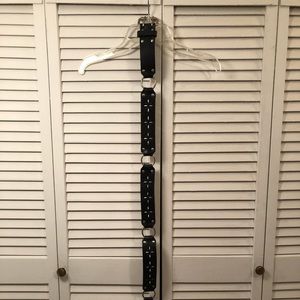 Black Italian leather belt with silver rings